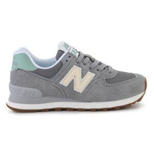 New Balance 574 Classic Sneakers Gray Yellow Suede Mesh Runners Women's size 9.5
